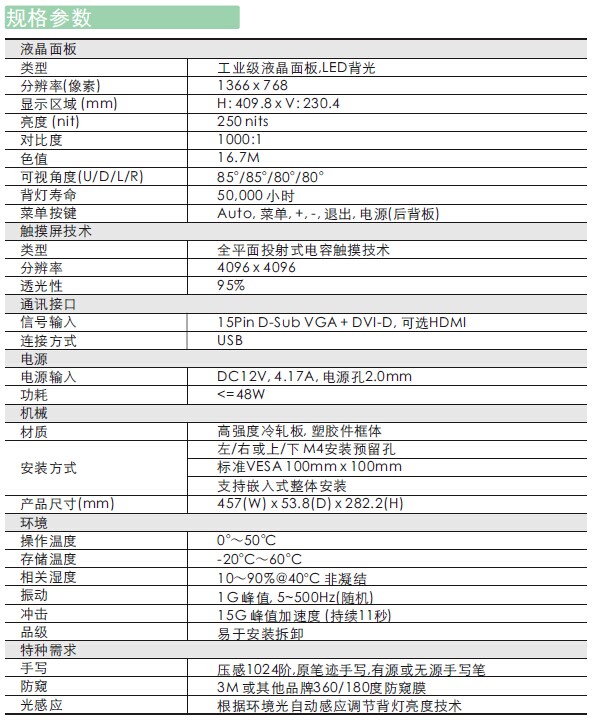 巨海坤18.5寸开放式显示器规格参数 巨海坤18.5寸开放式显示器规格参数